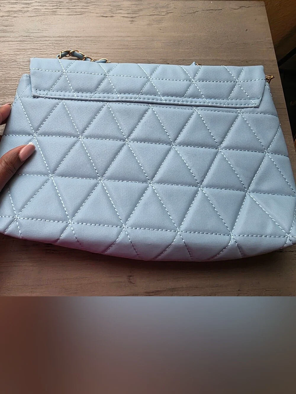 Quilted Light Blue Chain Shoulder Bag